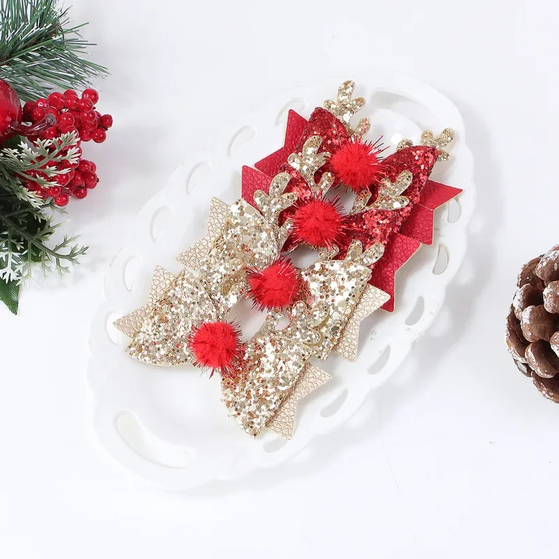 2 uds arco Navidad mariposa pinzas para el cabello dibujos animados de felpa Reno horquillas pasador para niños mujeres Cosplay sombreros regalo de Navidad - imagen 5