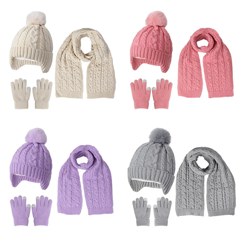 3Pcs Winter Children Hat Gloves Scarf Set Plus Velvet Thickened Boys Hats Outdoor Ear Protection Beanie Kids Warmer Accessories - imagen 3