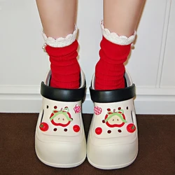 Zuecos de plataforma para mujer, bonitos zapatillas de calle para interiores de manzana DIY, suela gruesa de EVA suave, sandalias de cuña a la moda para mujer, zapatos para caminar a diario