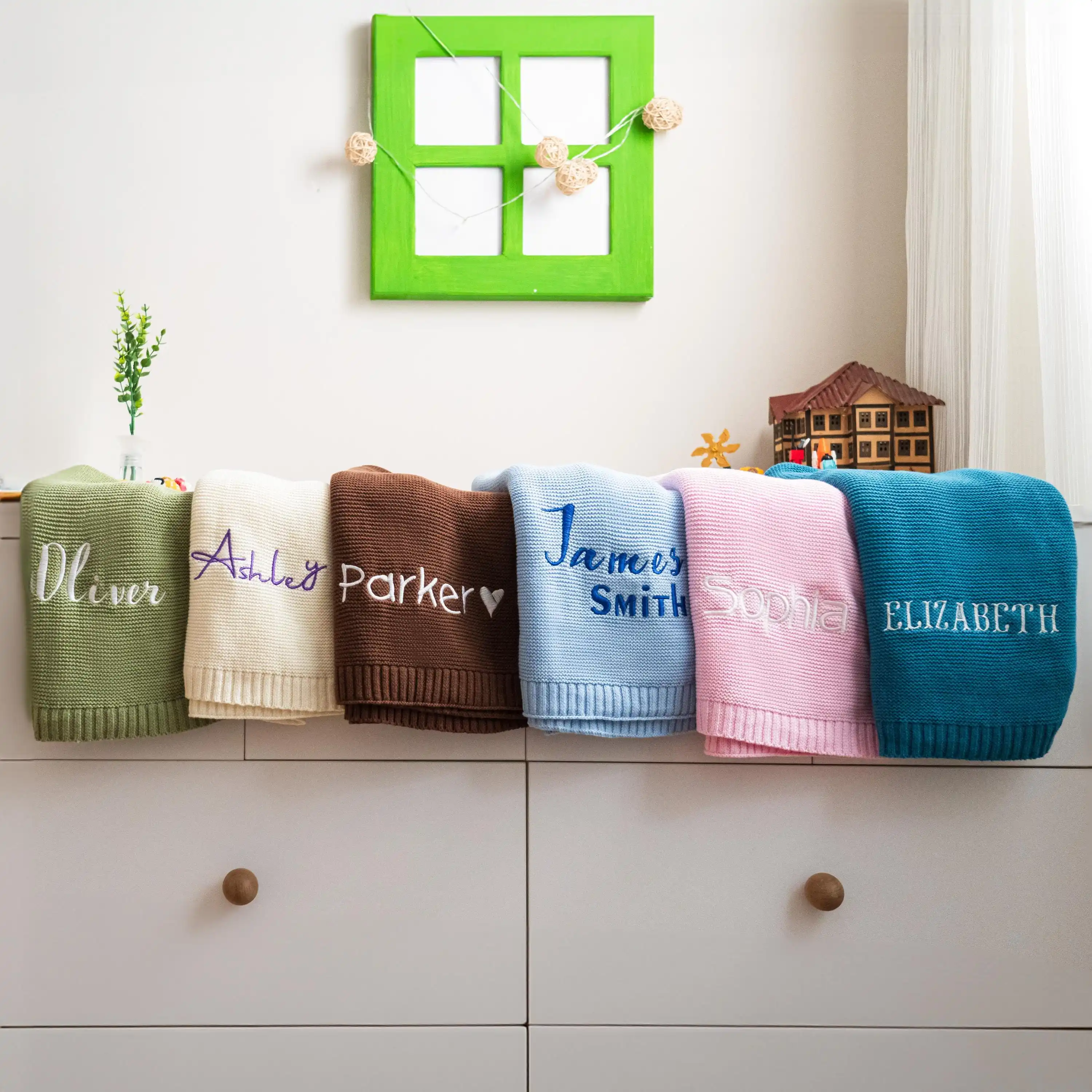 Manta de punto grueso bordada personalizada para bebé, mantas de guardería hechas a mano de 40x30 pulgadas, regalos para bebé recién nacido para niño/niña - imagen 5