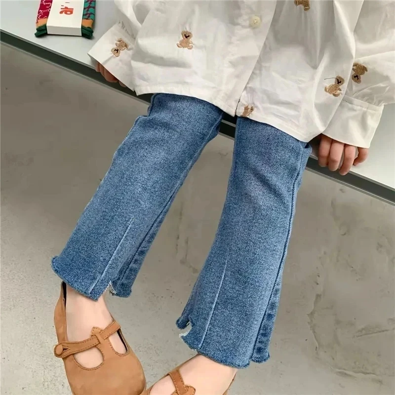 Pantalones acampanados de mezclilla para niña, pantalones vaqueros elásticos para primavera y otoño, versión coreana, pantalones ajustados de cintura media a la moda para niña - imagen 4