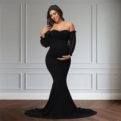 Vestido premamá de malla con hombros descubiertos