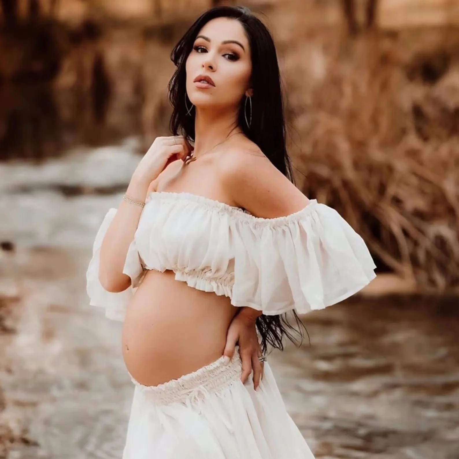 Vestido premamá de chifón para sesión de fotos – Largo vaporoso