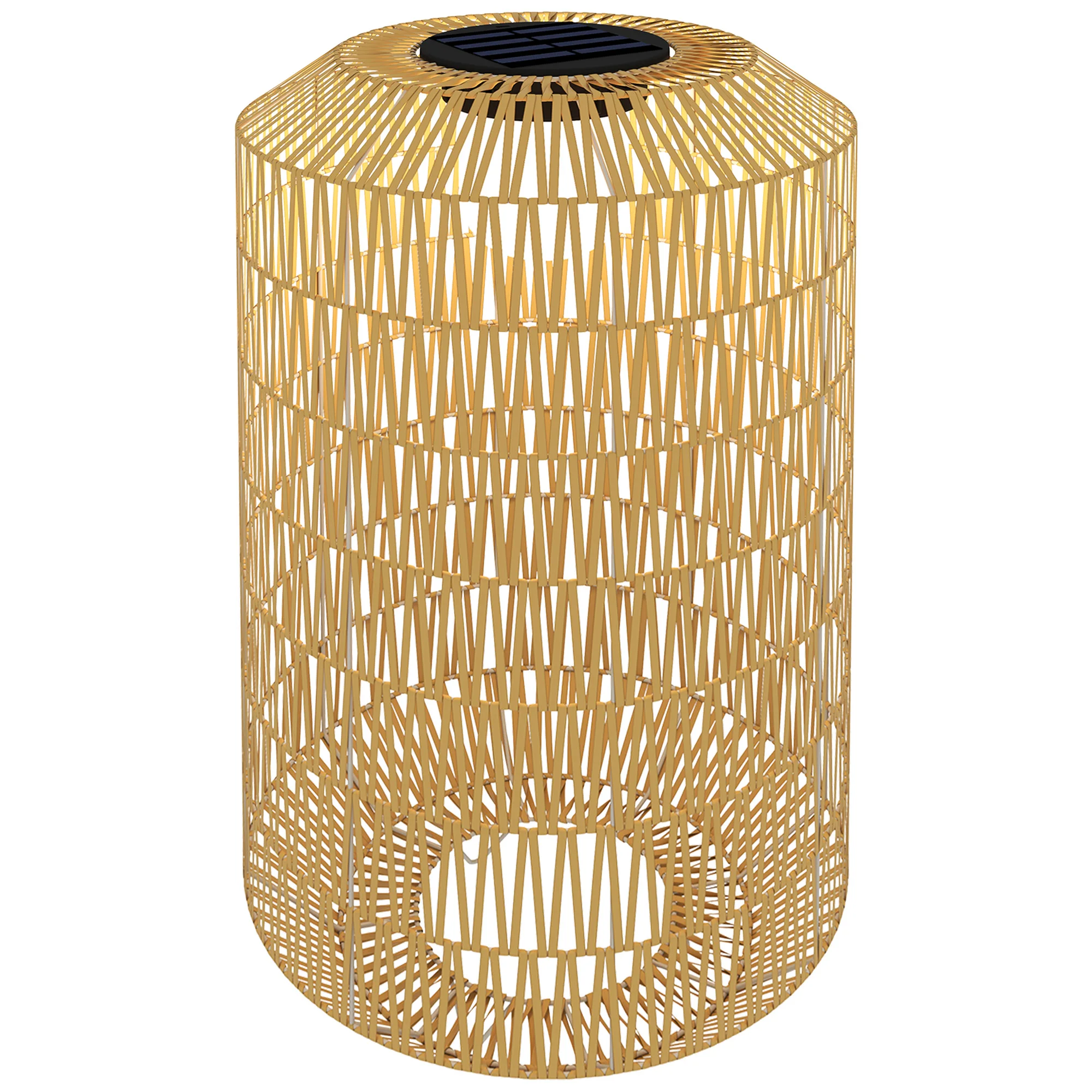Outsunny Linterna de Jardín de Ratán Sintético Farola Solar con Luces LED Encendido y Apagado Automático Diseño Bohemio Impermeable para Terraza Balcón Patio Ø30x55 cm Natural - imagen 2