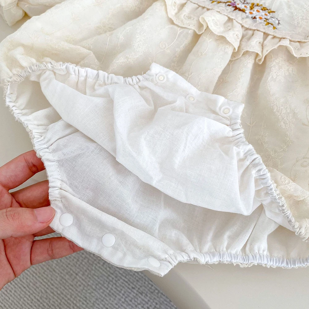 2025 primavera nueva ropa para niñas, mono elegante con bordado de flores para niños pequeños y una pieza - imagen 5