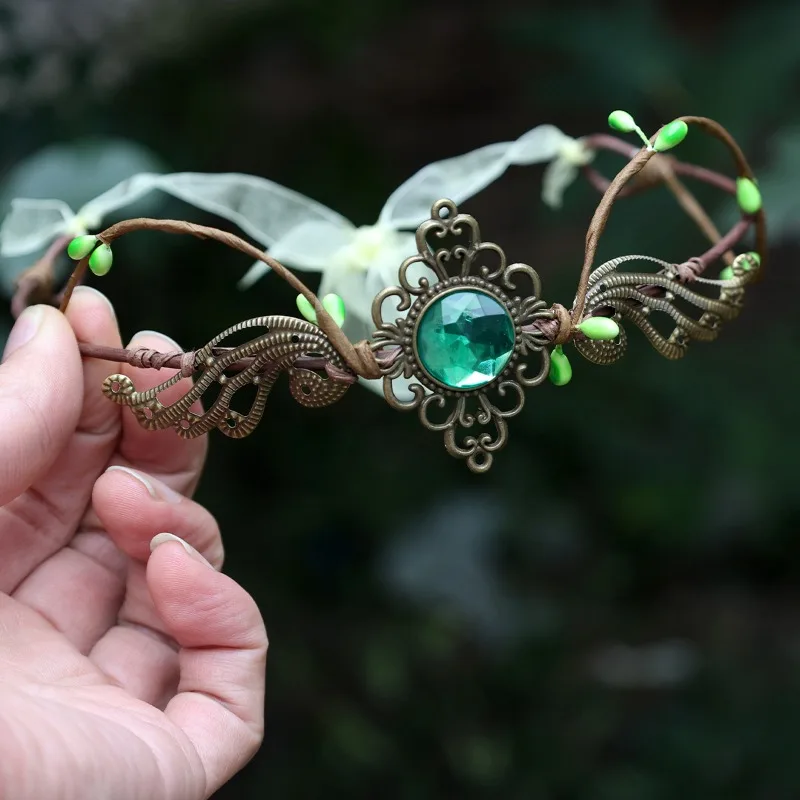 Corona de elfo con hojas y flores – Diadema para niñas - imagen 2