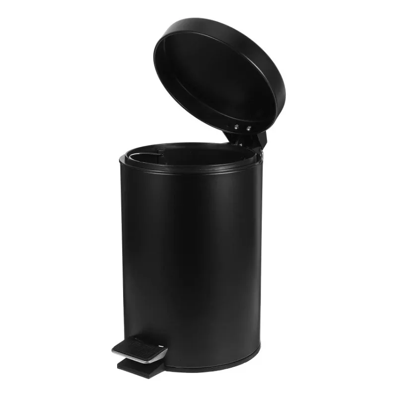 Cubo de basura infantil con pedal y tapa redondo mate negro abatible