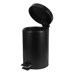 Cubo de basura infantil con pedal y tapa redondo mate negro abatible