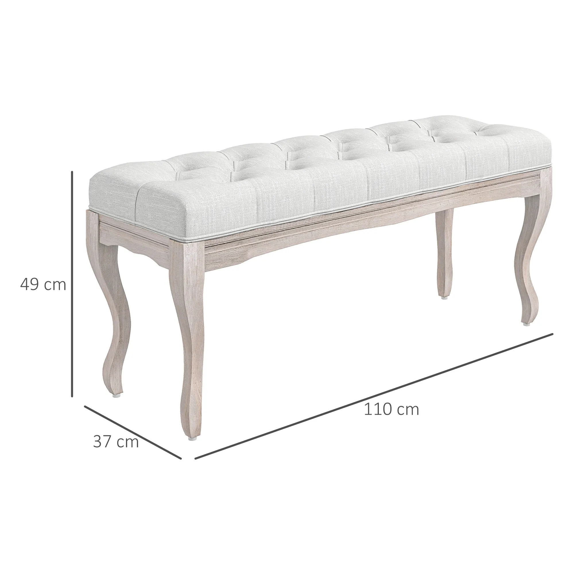 HOMCOM Taburete Pie de Cama Banco para Pie de Cama con Pies de Madera y Asiento Acolchado Carga 120 kg Banqueta de Dormitorio para Entrada Pasillo 110x37x49 cm Crema - imagen 3