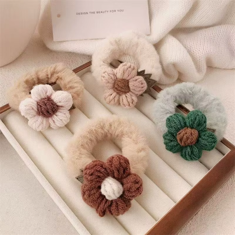 Coleteros de flores esponjosas para niñas – Lazos elásticos suaves