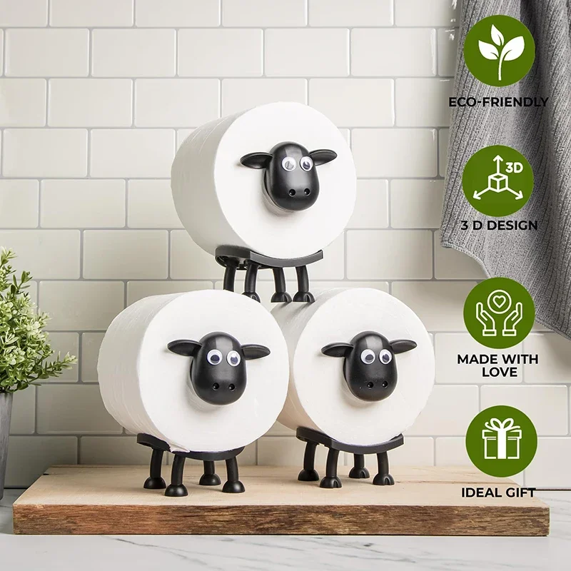 Soporte de papel higiénico de oveja, adorable resina, caja de tela de oveja, apilable para el hogar, baño, tocador, mesita de noche - imagen 3