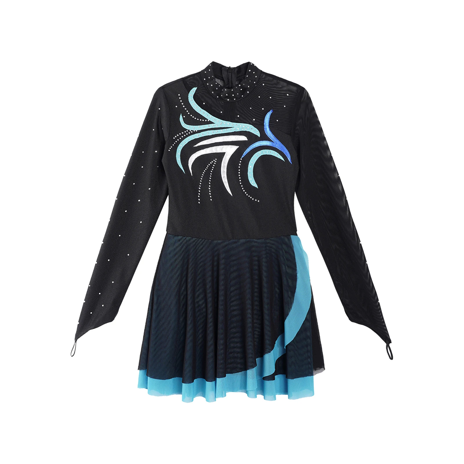 Vestido de patinaje artístico para niños y niñas, leotardo transparente con malla de gimnasia de baile de diamantes de imitación, vestido de actuación de baile lírico de Ballet - imagen 4