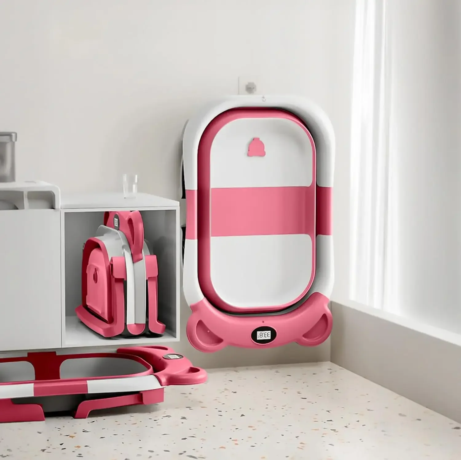 UBRAVOO Bañera para bebé recién nacido con monitoreo de temperatura en tiempo real, baño plegable para niños pequeños con cojín suave, portátil - imagen 3