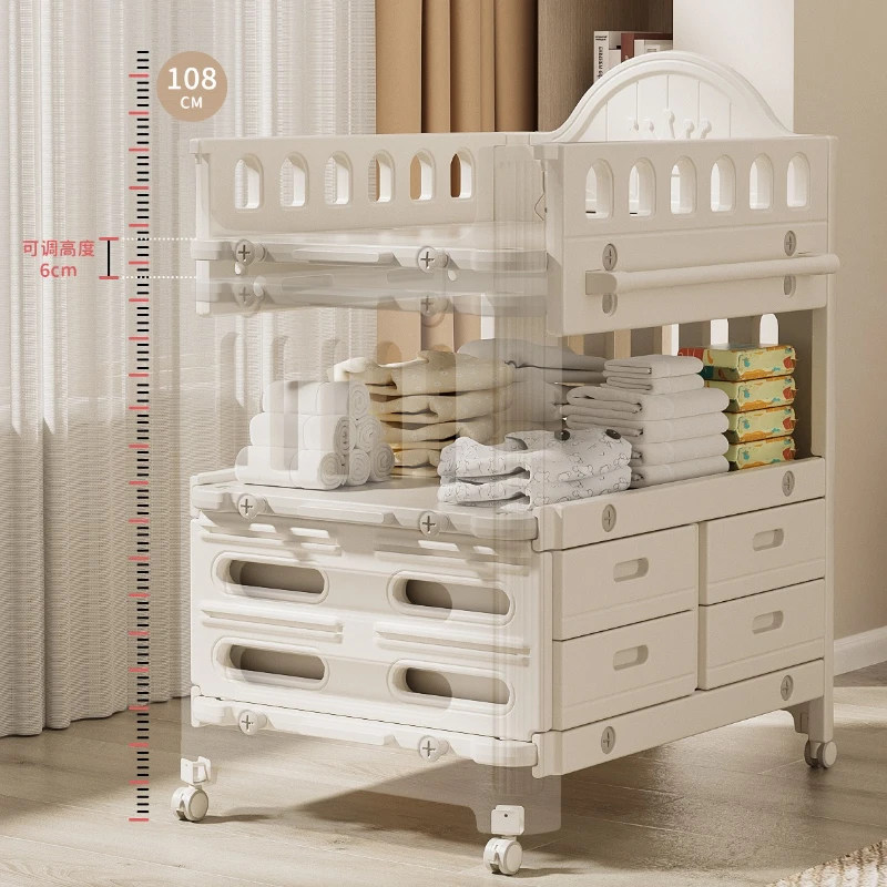 Estación móvil para el cuidado del bebé, almacenamiento de 3 niveles, mesa de lactancia plegable de altura ajustable con cinturones de seguridad, organizador multifuncional - imagen 5