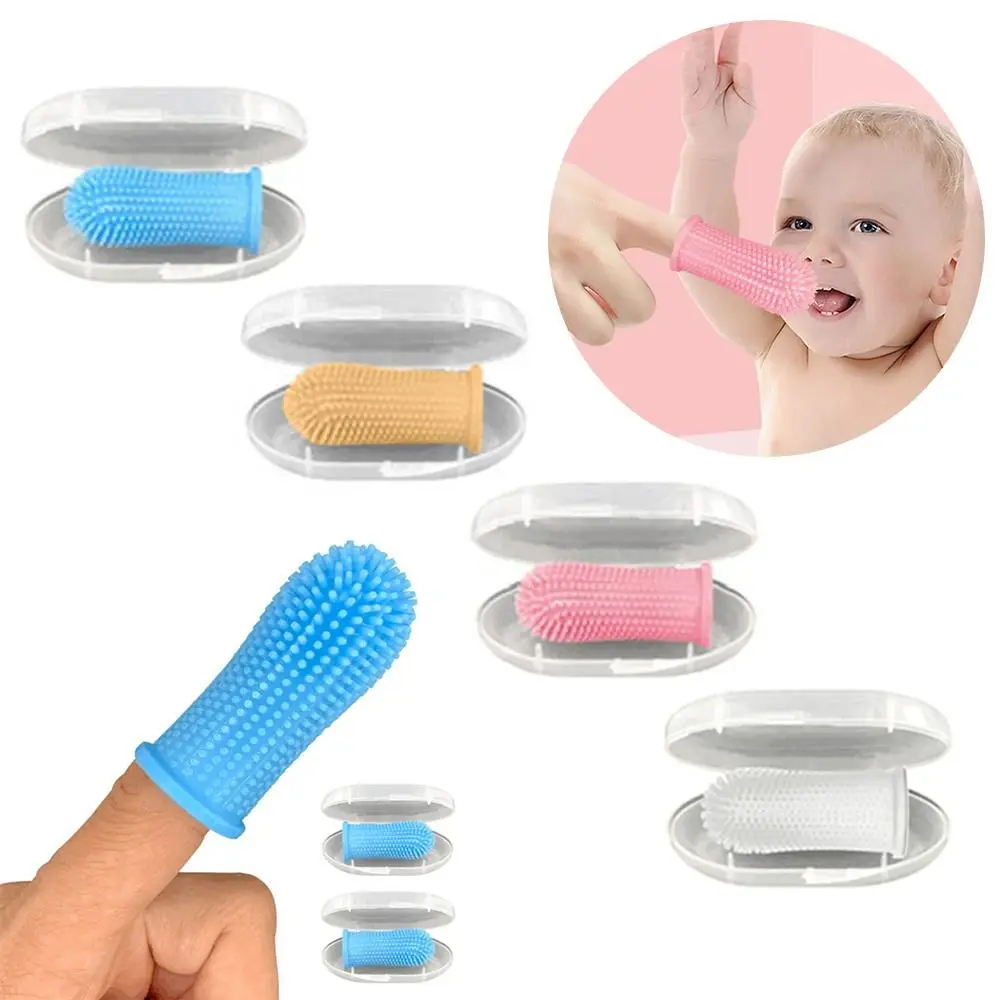 Cepillo de dientes de dedo para bebé, cepillo de dientes infantil de silicona suave, cepillo de limpieza de goma para bebé + caja, herramienta de cuidado transparente de dientes para niños - imagen 2