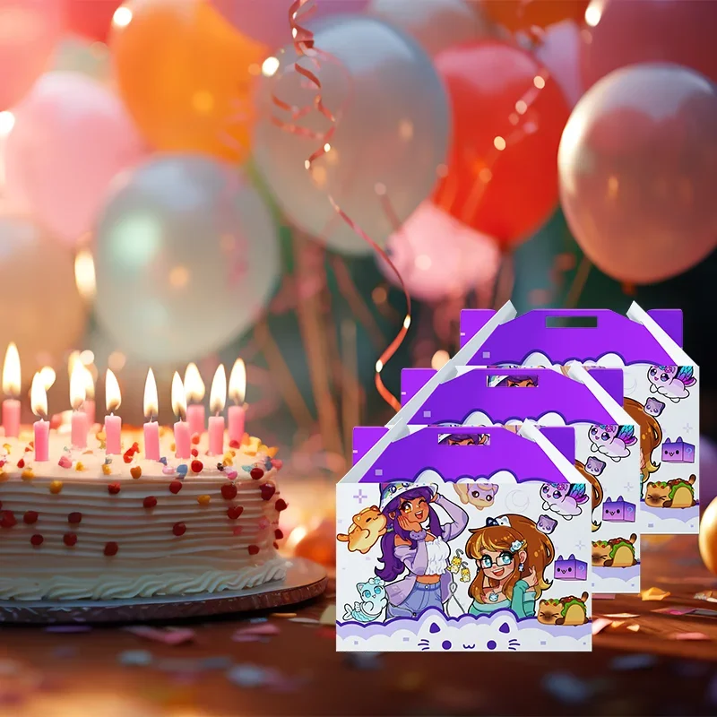 Caja de dulces Aphmau púrpura de Disney, suministros para niños y niñas, caja de regalo para fiesta de cumpleaños, decoración de cajas de papel, recuerdos de fiesta para Baby Shower - imagen 3