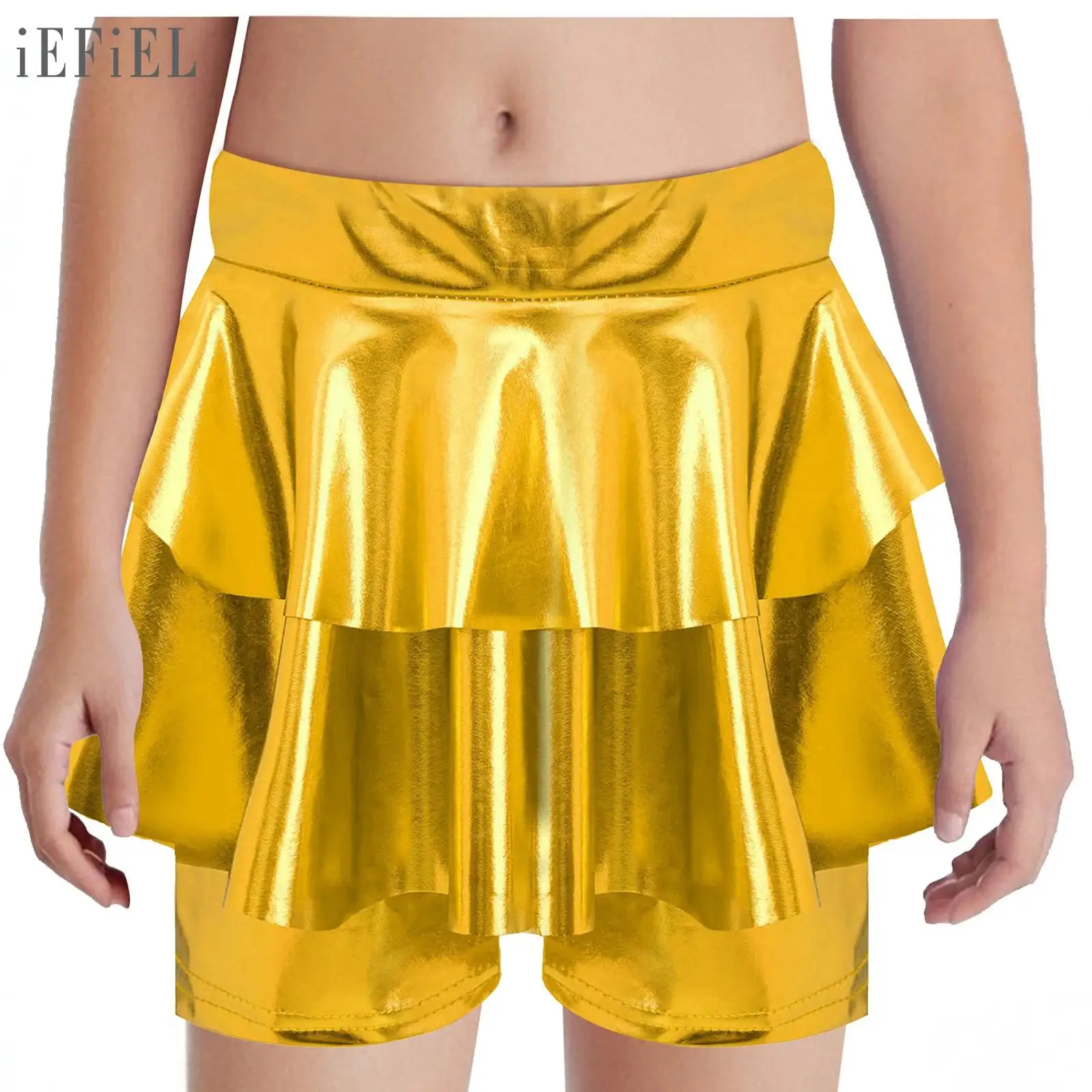 Calzoncillos tipo bóxer para niñas, pantalones cortos con falda metálica, cintura alta, cintura elástica, Culotte para actuación de porristas y baile de Jazz