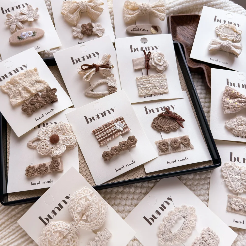 Pinzas para el cabello de flores de Color café con leche de encaje, horquillas bonitas y dulces para niños, Clip de borde con flequillo para niñas, Clips para peinados de estilo Retro - imagen 3