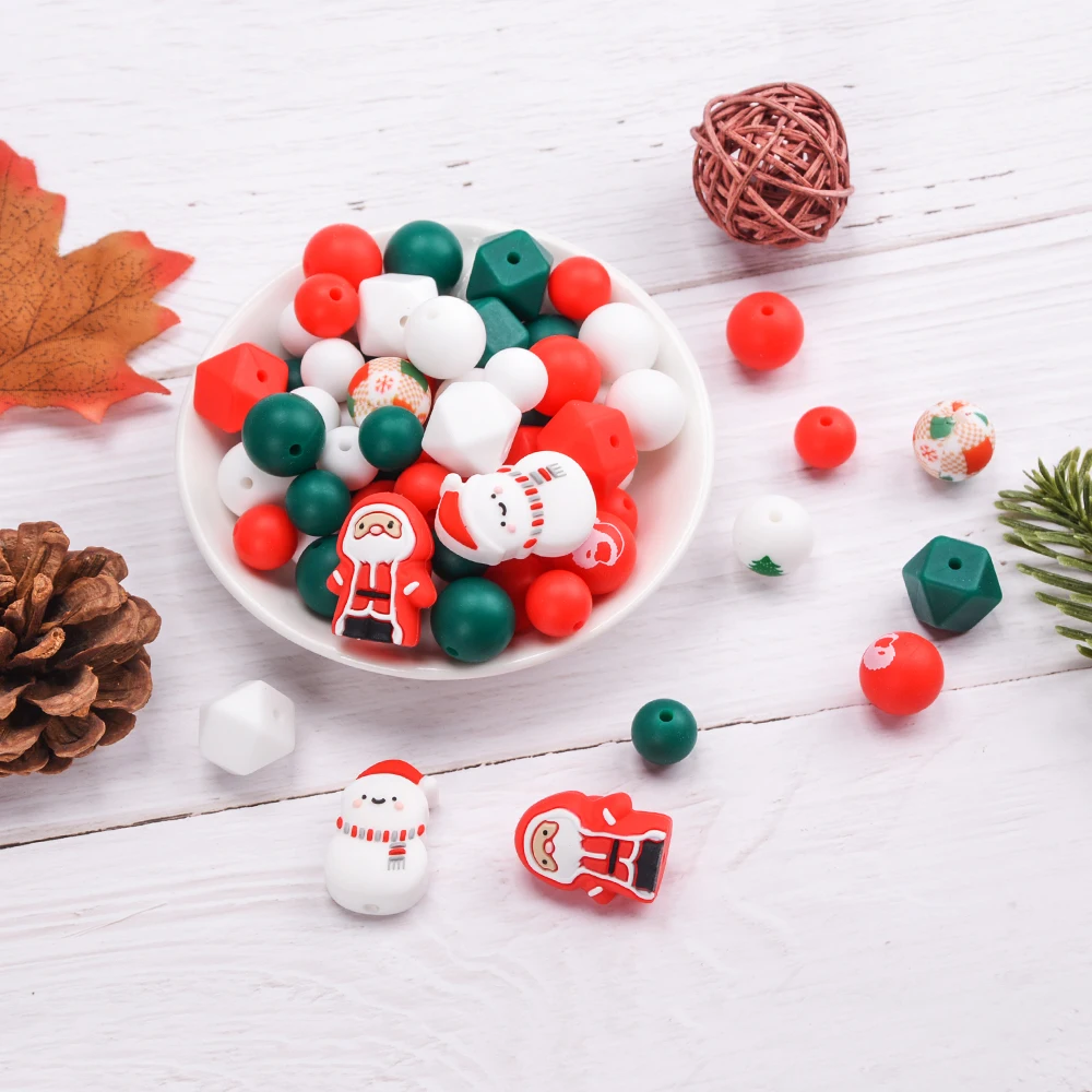 LOFCA 64 Uds. Cuentas redondas focales de silicona navideña, collar mordedor de silicona, fabricación de chupete, joyería de silicona de calidad alimentaria sin Bpa - imagen 3