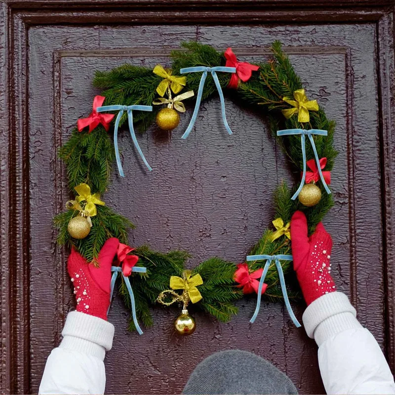 24 Uds. Lazos de terciopelo, lazos para árbol de Navidad, lazos de regalo, lazo de cinta de terciopelo, decoración de corona Vintage, envoltura de regalo de Navidad, manualidades DIY - imagen 4