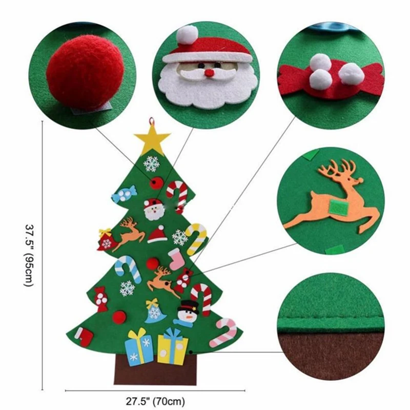 32 Uds DIY árbol de Navidad de fieltro niños pequeños tablero ocupado árbol de Navidad regalo para niño niña puerta adorno de pared decoraciones bebé juguete Montessori - imagen 4