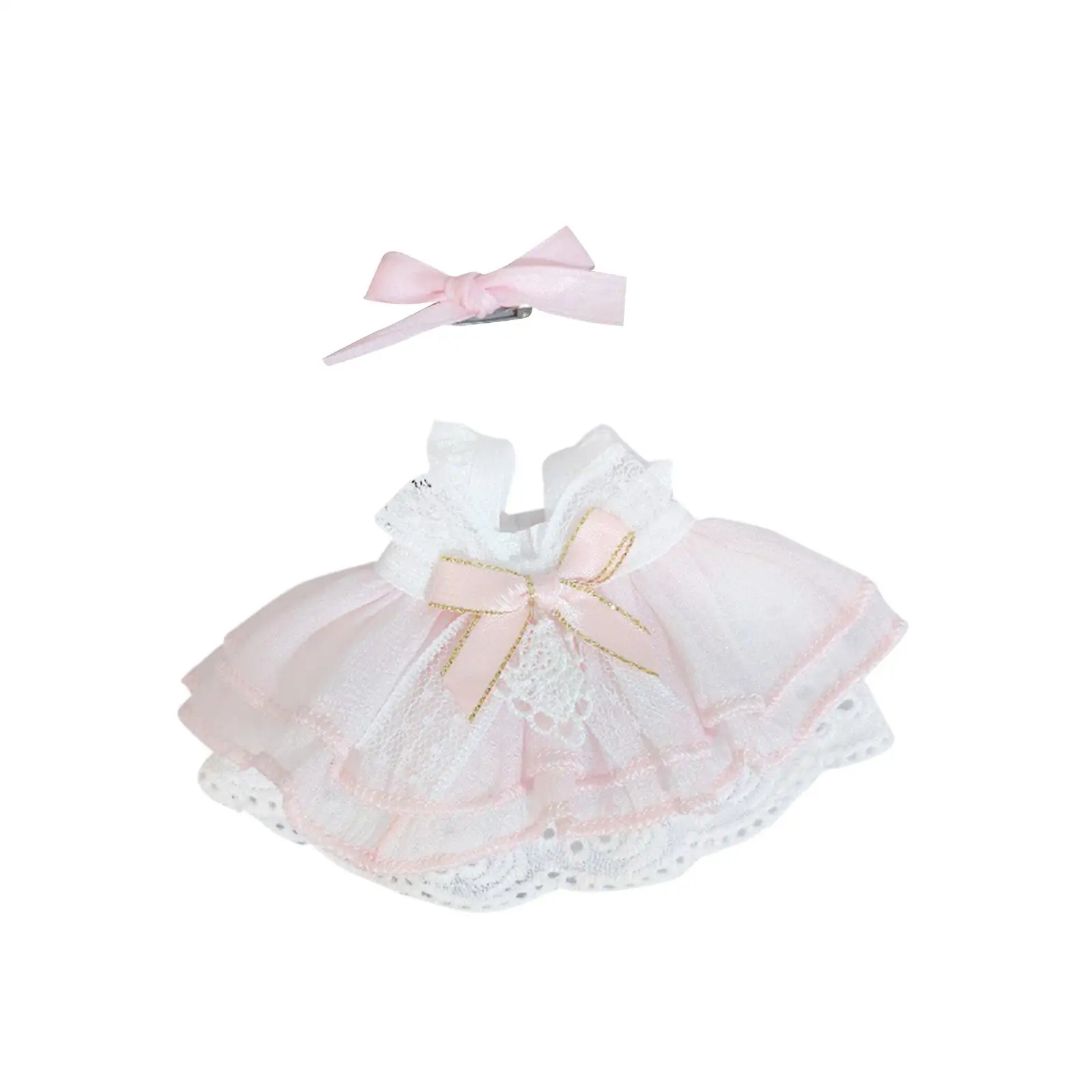 2Pcs Dolls Princess Dress with Bow Hairpin Accessory Casual Outfits for 15cm Dolls Girls Dolls Thanksgiving Gifts New Year Gifts