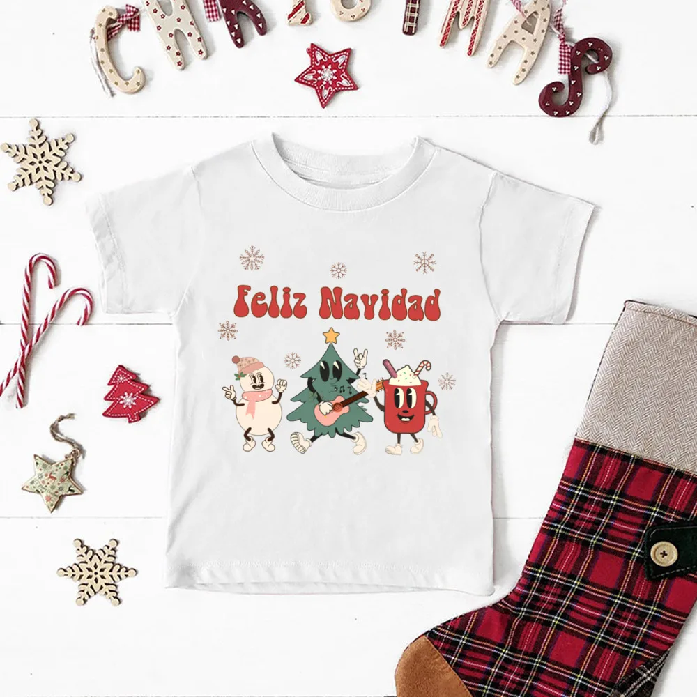 Camiseta con estampado español de Feliz Navidad para niños y niñas, traje de fiesta de Navidad, ropa de vacaciones, Tops, camisetas para niños pequeños - imagen 4
