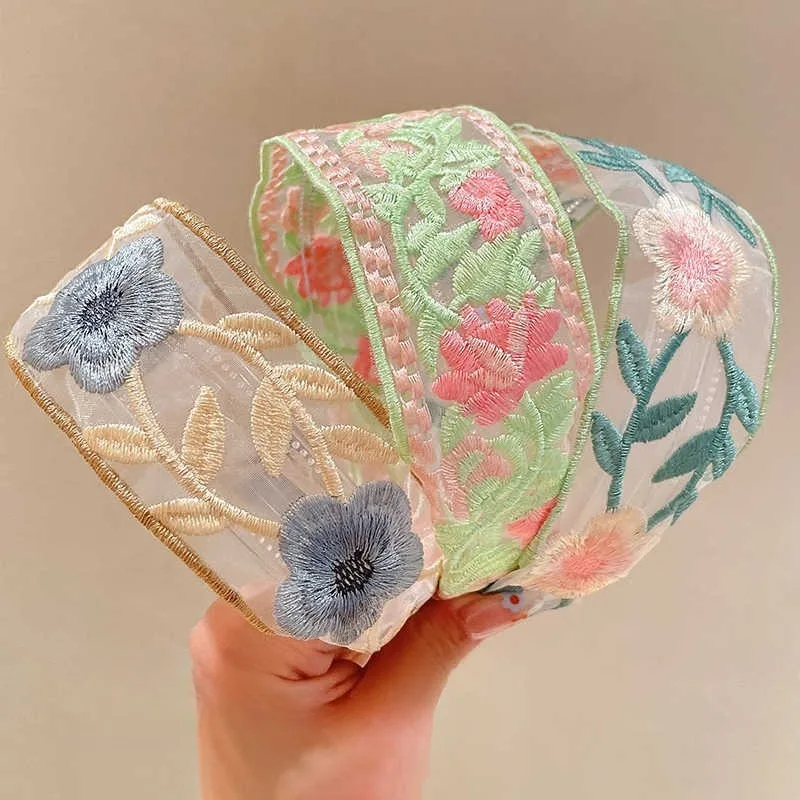 Nueva diadema de flores bordada de estilo chino para niñas: tela floral étnica, borde ancho, cómoda y moderna, perfecta - imagen 2