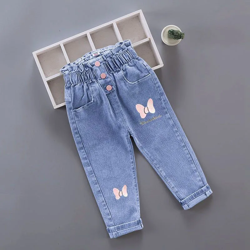 MILANCEL nueva primavera niños Jeans niñas lindo bordado cereza flor Denim pantalones azules niños prendas de vestir pantalones - imagen 5