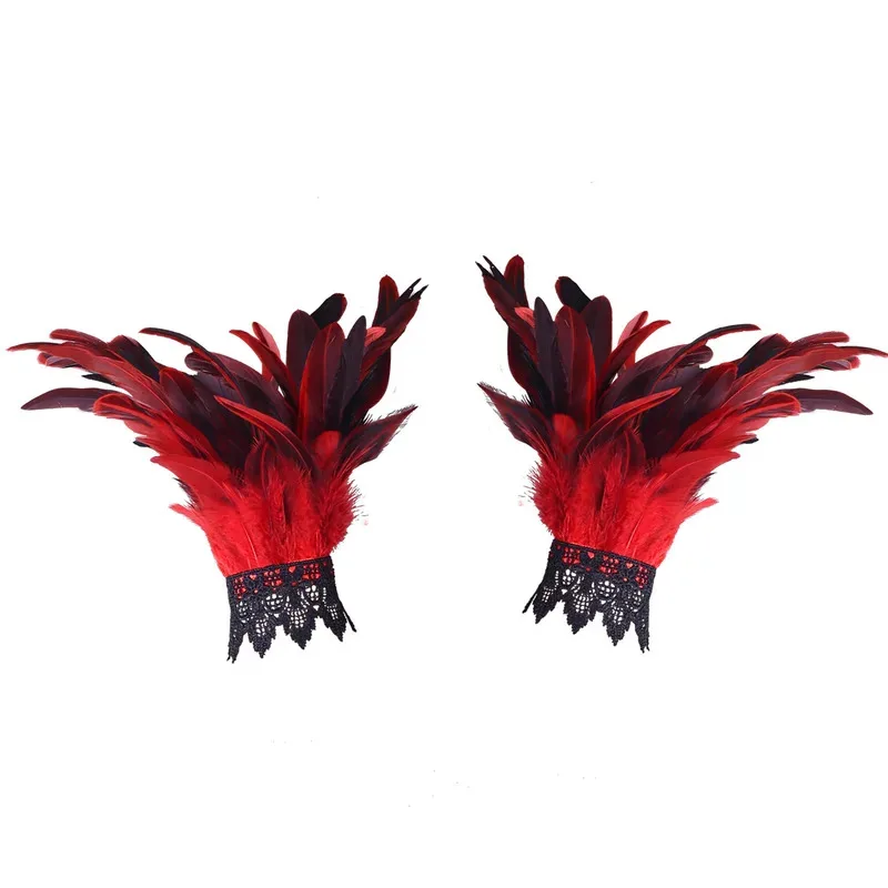 Puños de plumas, manga de malla, puños largos de encaje con bordado de plumas, puños de moda gótica, accesorio de escenario para fiesta de Halloween para hombre y mujer - imagen 4
