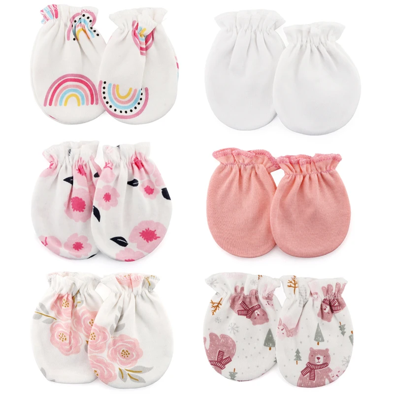 6 par/lote de guantes para recién nacidos, manoplas de algodón con dibujos animados para niñas y niños, manoplas de protección facial suaves y transpirables para bebés, accesorios de 0-6M