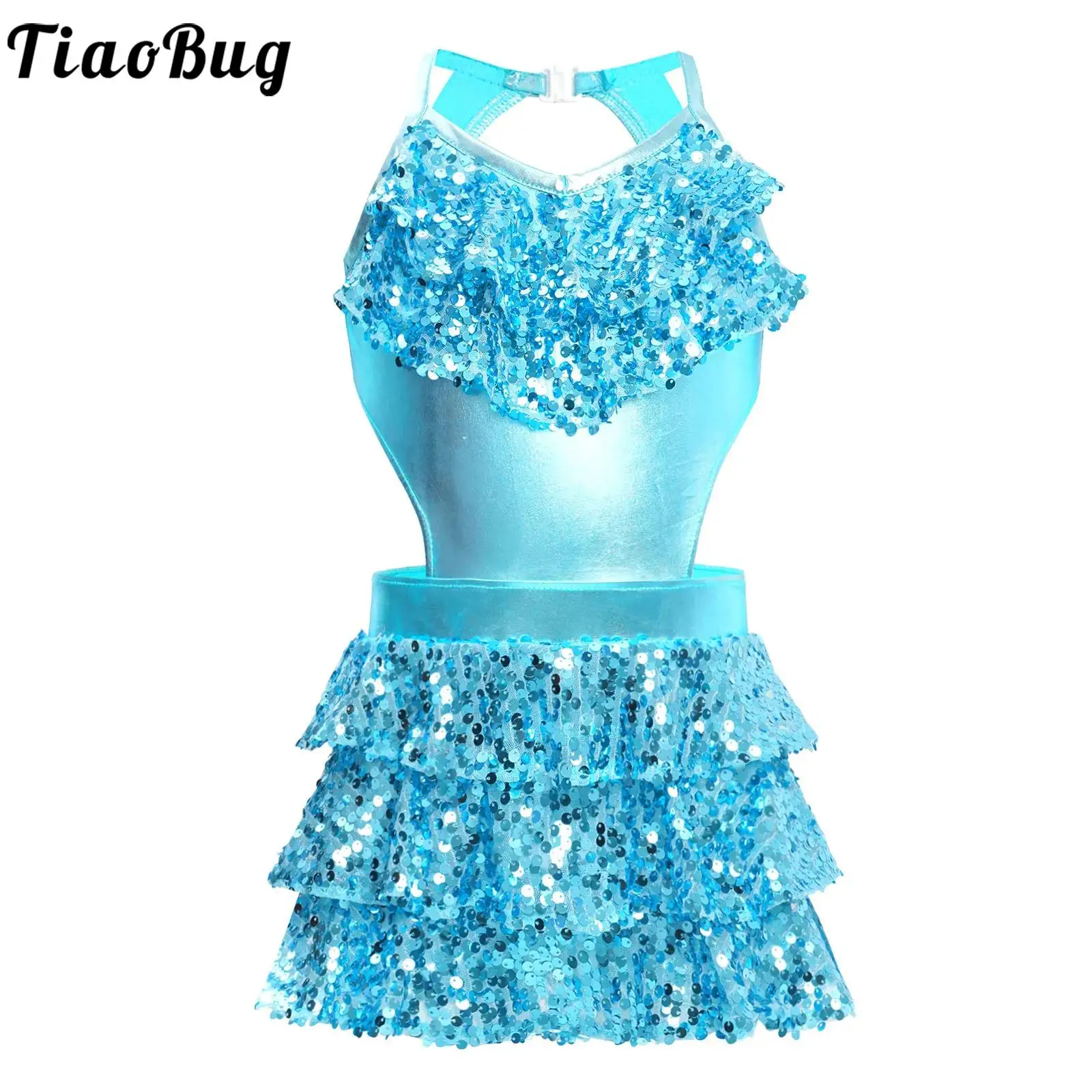 Vestido de ballet con lentejuelas para niñas – Volantes escalonados - imagen 2
