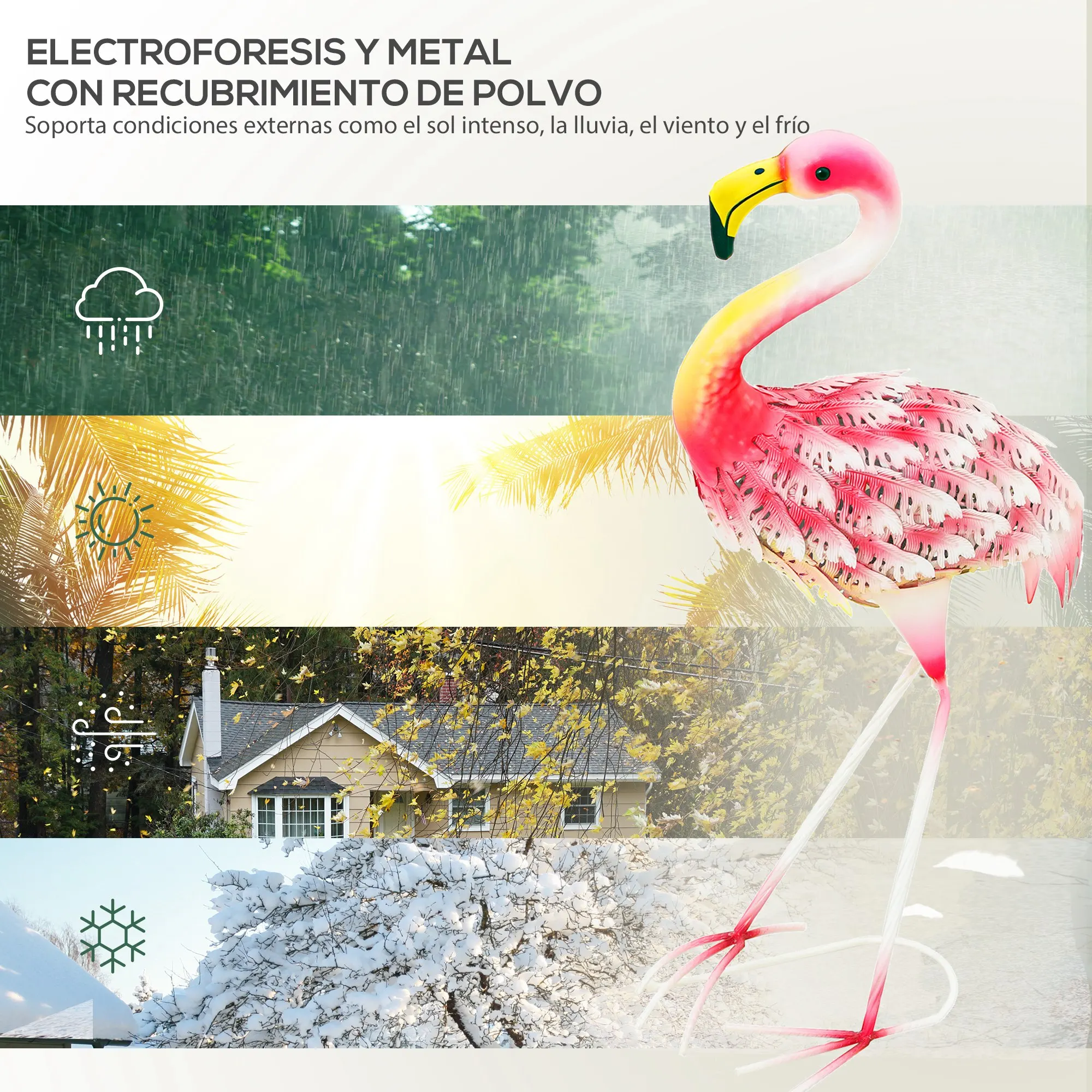 Outsunny Estatua de Jardín de Flamenco de Metal Adorno de Flamenco para Exteriores Escultura para Decoración de Césped Patio Estanque - imagen 5