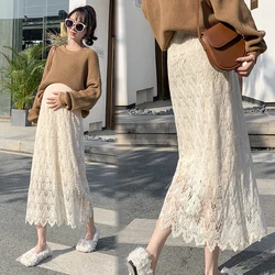 8524# 2024 Spring Autumn Chic Lace Maternity Skirts High Waist Adjustable Belly Clothes for Pregnant Women Korean Pregnancy