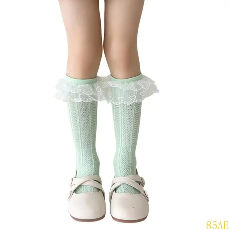 Calcetines pantorrilla encaje 85ae para chicas adolescentes Bowknot calcetines botas altas calcetines pierna