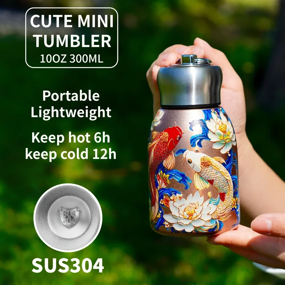 Botella isotérmica infantil en acero con vaso – Diseños florales y koi - imagen 4