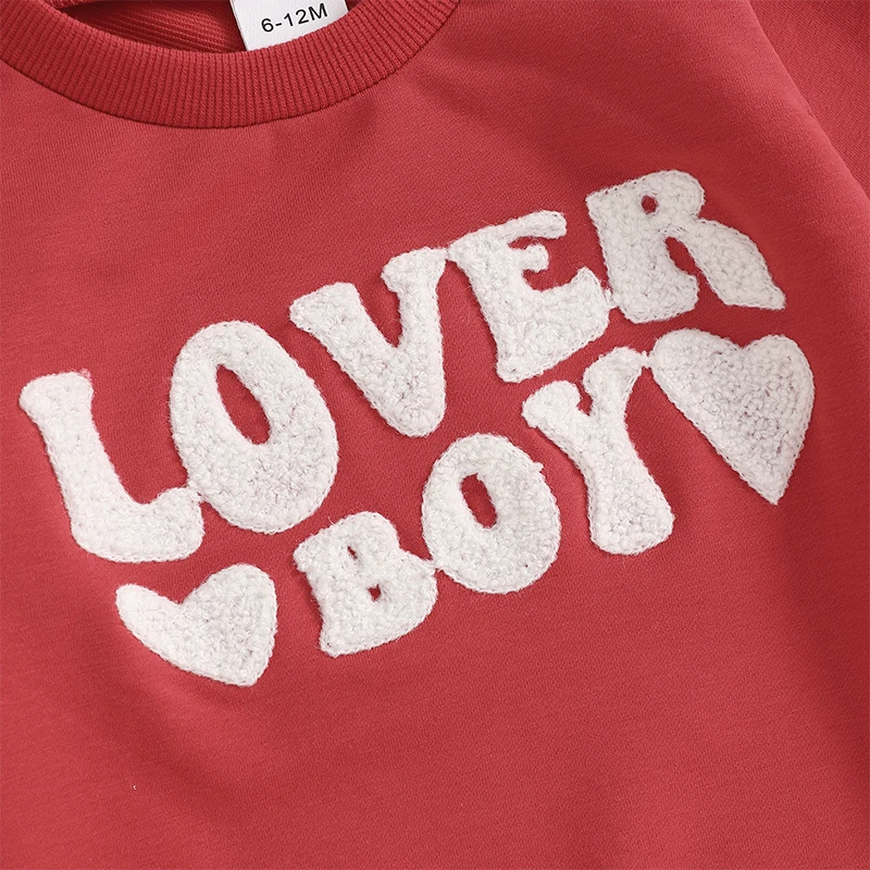 VISgogo-Sudadera para niños, ropa para el Día de San Valentín, Sudadera con capucha de manga larga y cuello redondo, jersey con letras bordadas y corazón - imagen 5