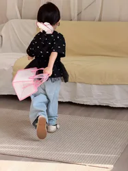 Camiseta de malla con lazo para niña – Manga corta estilo coreano