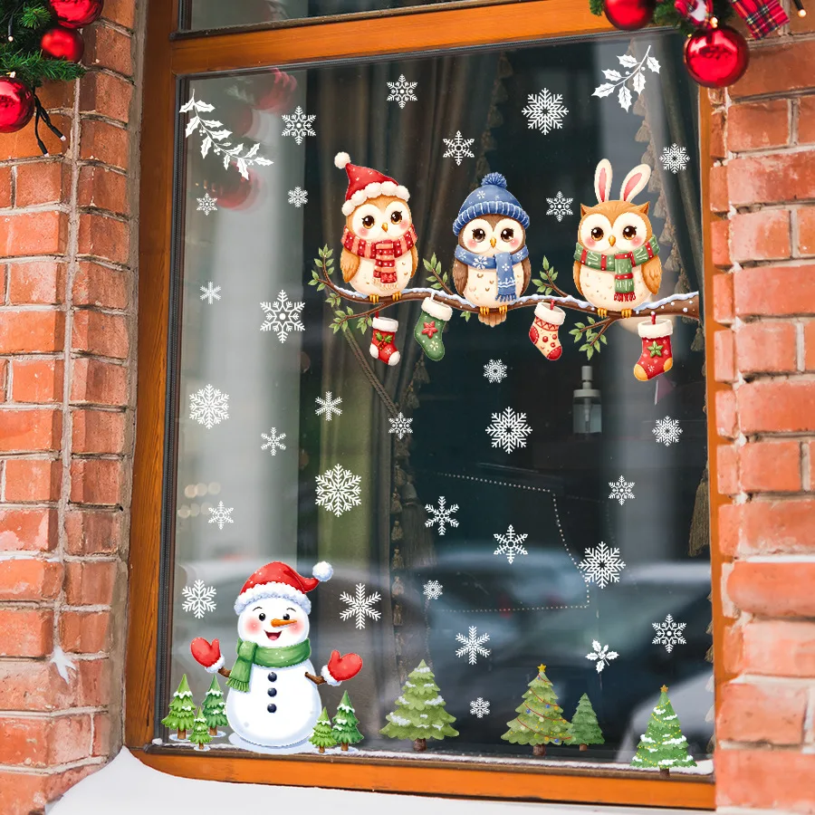 Pegatina de ventana de Navidad, pegatina de ventana electrostática autoadhesiva de búho de muñeco de nieve, decoración de fiesta, pegatina de ventana de vidrio - imagen 4