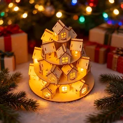 Calendario de Adviento en madera navideño casa con casitas para niños