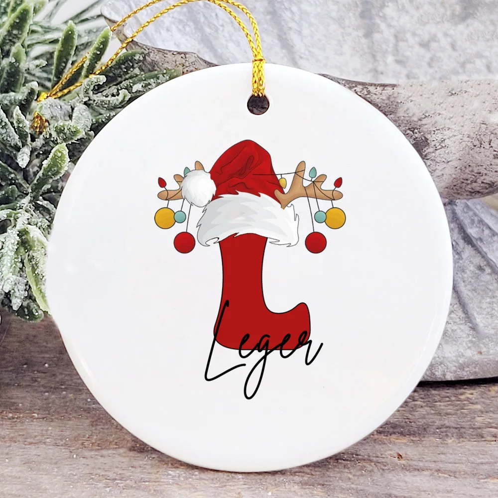 Adorno de Navidad personalizado, accesorio de foto con nombre personalizado, adorno de cerámica para fiesta familiar de Navidad, regalo de recuerdo de Navidad, adornos colgantes - imagen 4