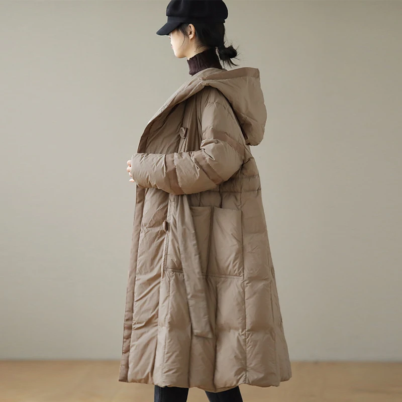 Abrigos de maternidad de invierno de buena calidad, abrigo largo X de talla grande para embarazo, ropa de abrigo gruesa y holgada con capucha para mujer embarazada - imagen 5