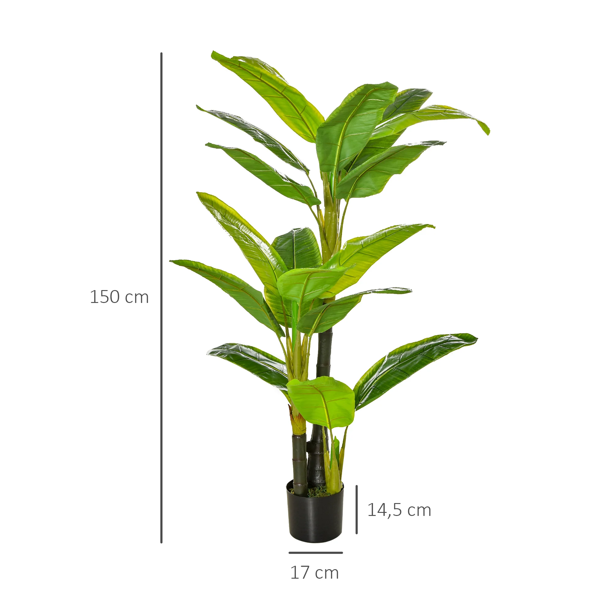 HOMCOM Bananera Artificial 150 cm Platanera Artificial con Maceta y 18 Hojas Planta Artificial para Decoración de Hogar Terraza Jardín Salón Oficina Verde - imagen 3