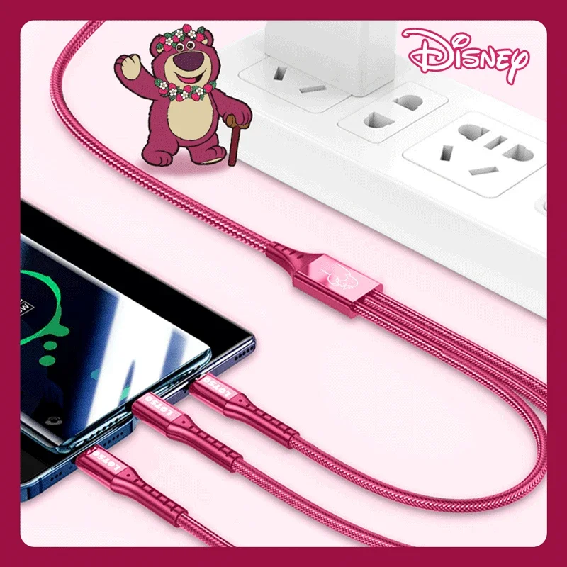 Cable de carga de datos 3 en 1 de Disney, Cable de carga rápida de fresa Winnie The Pooh Frozen para cargador USB Micro tipo c Lightning - imagen 3