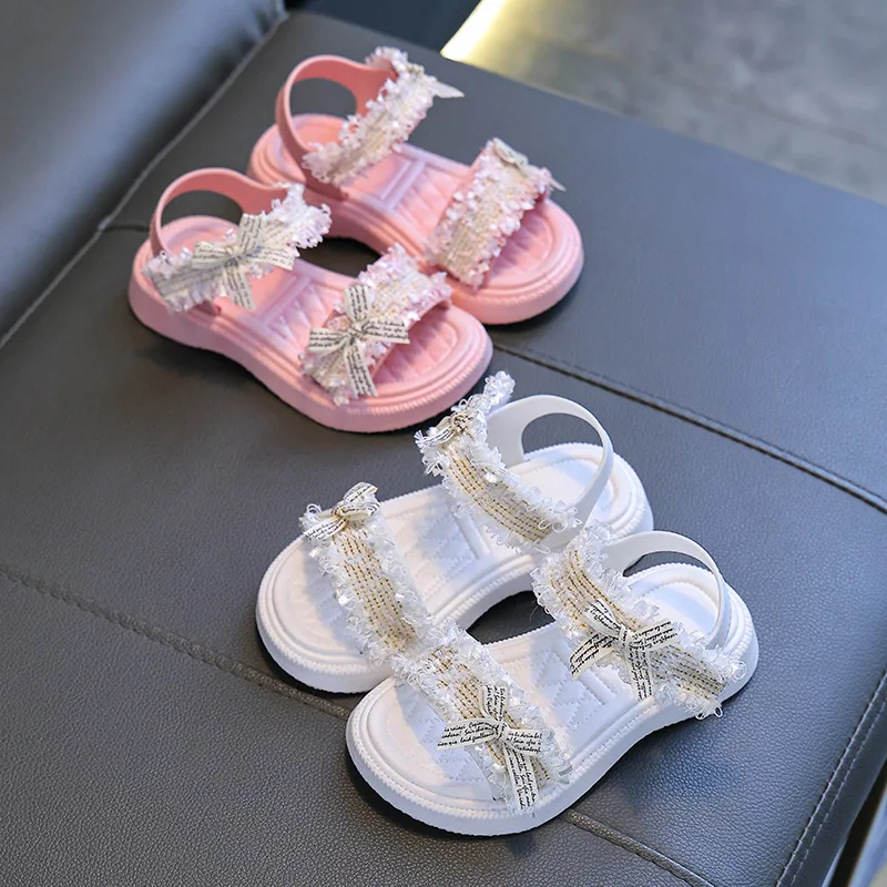 Zapatos de princesa antideslizantes para Niña, sandalias de playa de suela suave, Zapatos de moda con pajarita, verano, 2024 - imagen 3