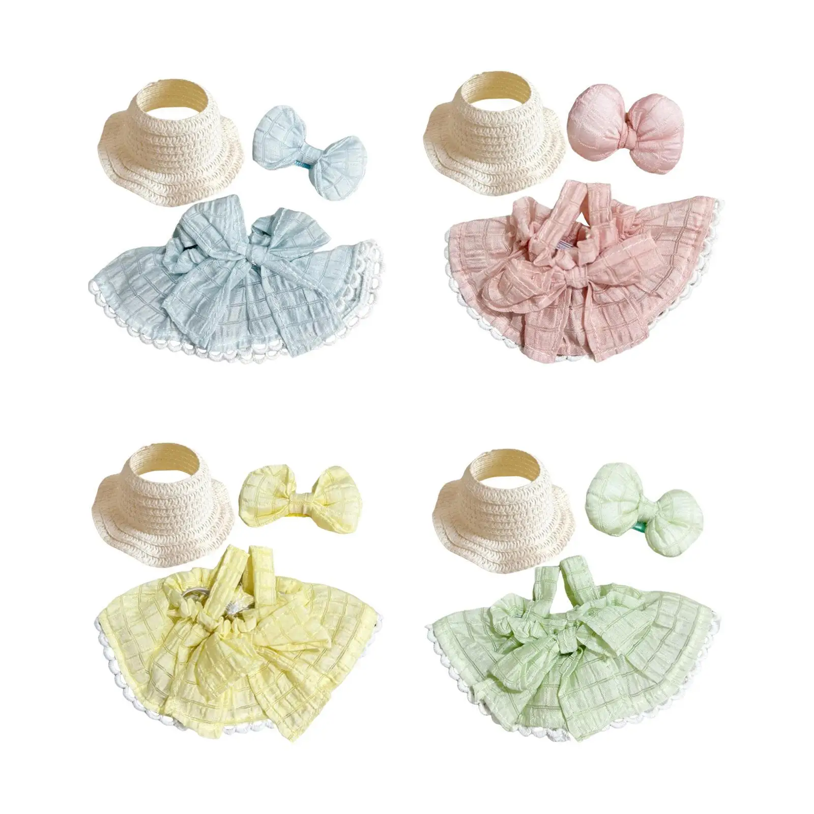 3Pcs Dolls Dress with Hat Bow Hairpin for 15-17cm Dolls Dress up Halloween Gifts