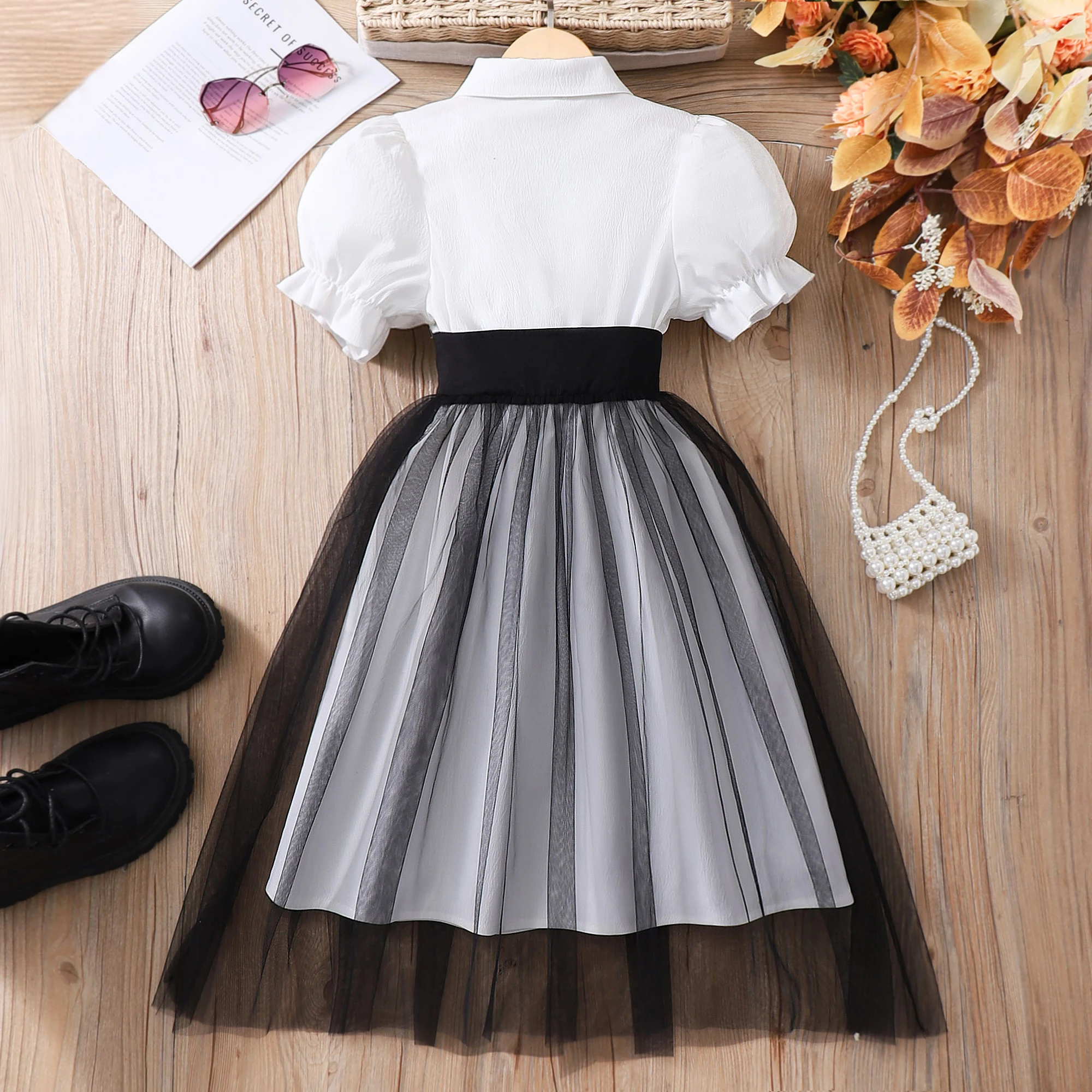 Vestido retro para niña adolescente – Marrón manga corta fiesta - imagen 5