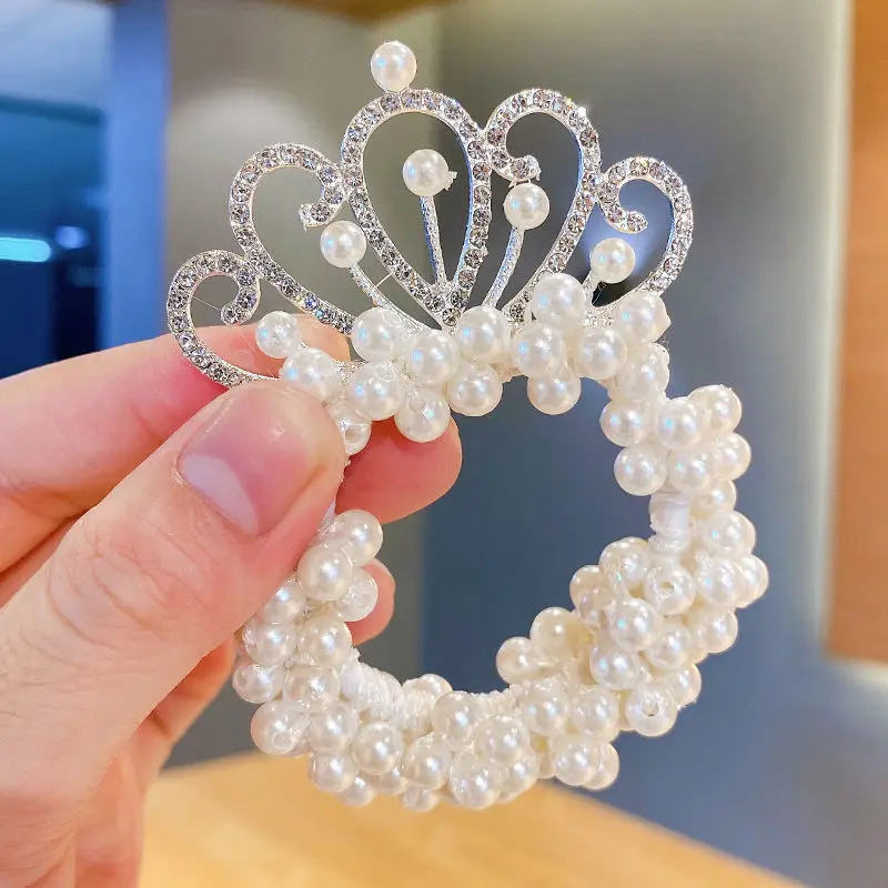 Nueva diadema de cristal para niños, tocado de princesa, horquilla de perlas, corona, lazo para el pelo de niña, banda de goma, accesorios para el cabello - imagen 4