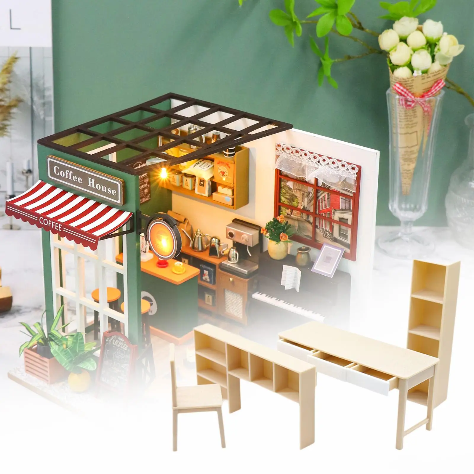 Modelo de escritorio y estantería para casa de muñecas a escala 1/12, microescena simulada, decoración de escena de habitación, muebles de casa de muñecas en miniatura - imagen 4