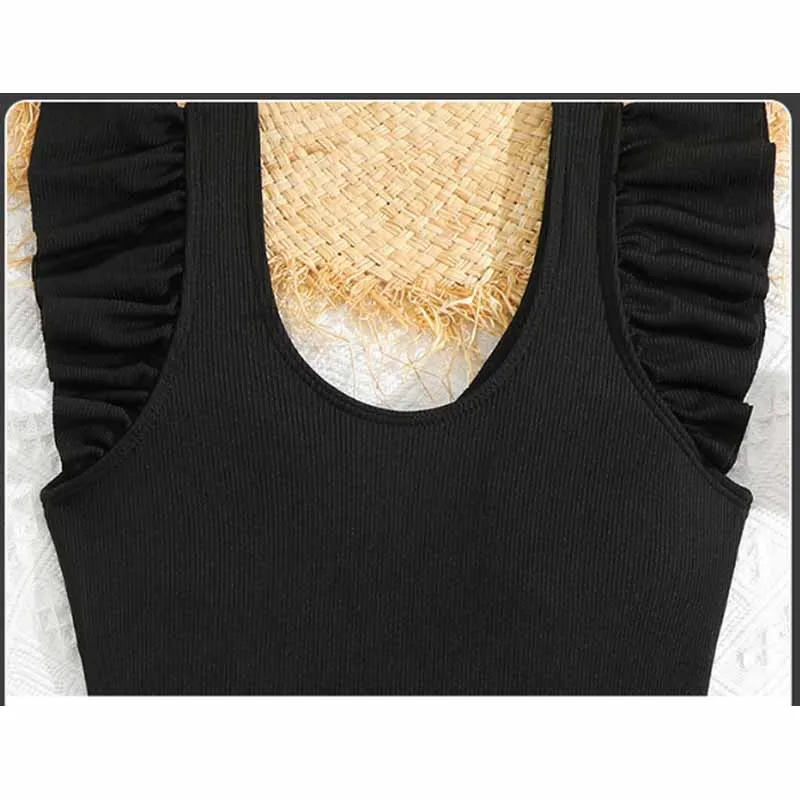 Traje de baño infantil de una pieza - Negro con volantes para niñas - imagen 5